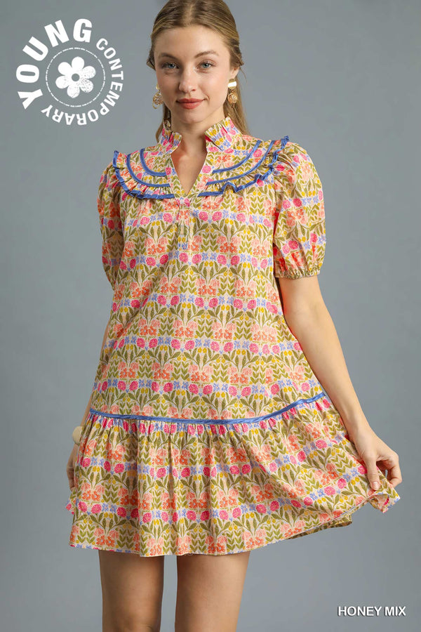 Floral Ruffle Dress- Honey Mix