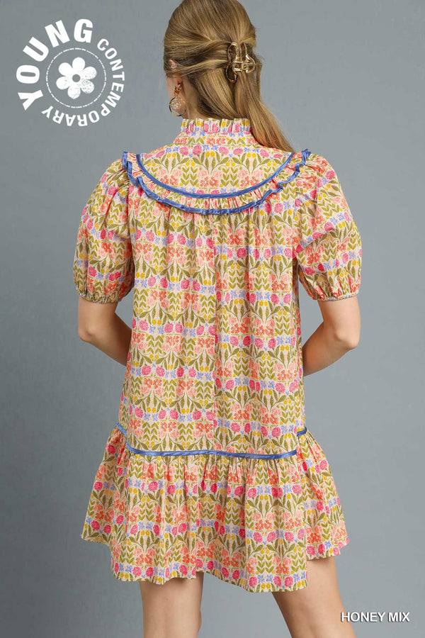 Floral Ruffle Dress- Honey Mix