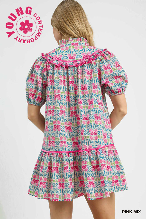 Floral Ruffle Dress- Pink Mix