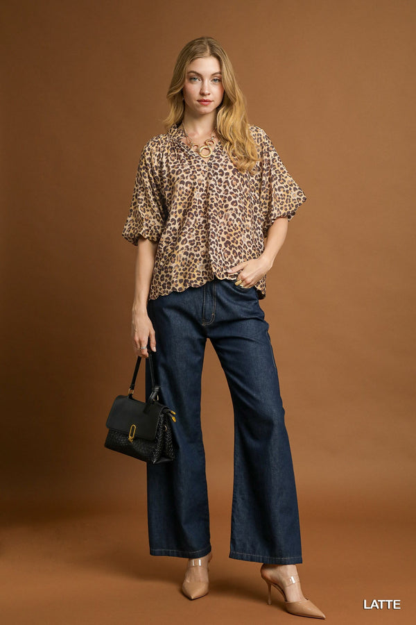 Scallop Hem Leopard Print Blouse