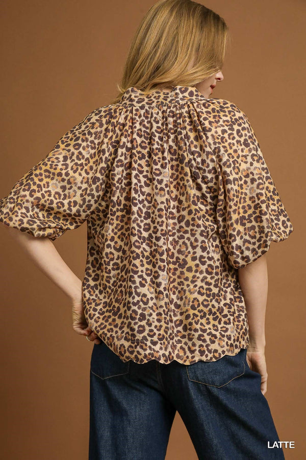 Scallop Hem Leopard Print Blouse