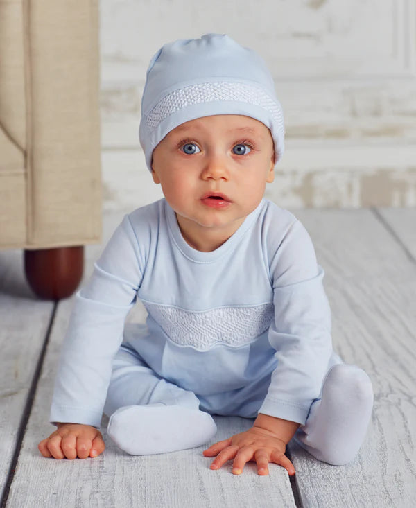 Hand Smocked Charmed Footie- Blue