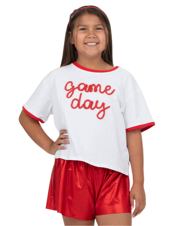 Tinsel Game Day Ringer Boxy T- Red