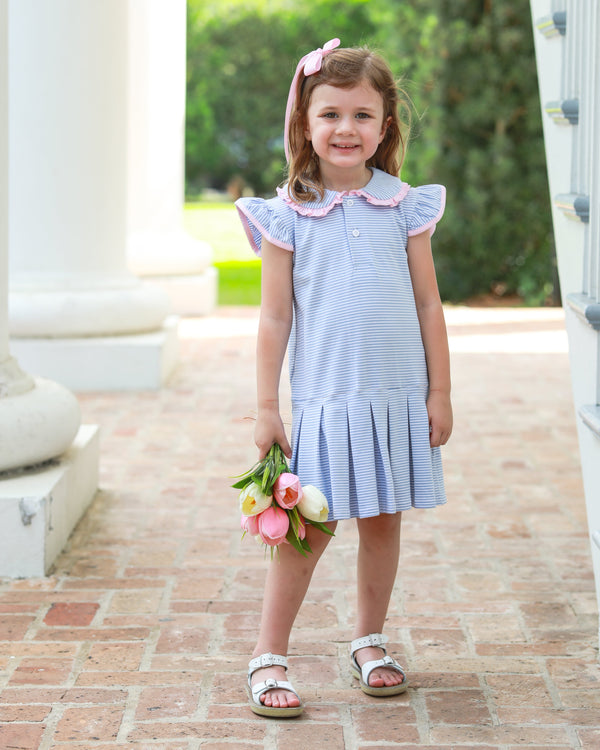 Camilla Dress- Dusty Blue Stripe/Light Pink