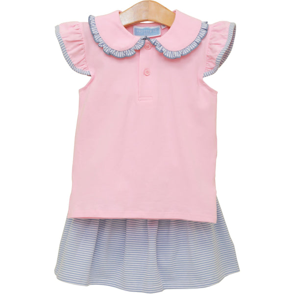 Camilla Skort Set- Light Pink/Dusty Blue Stripe