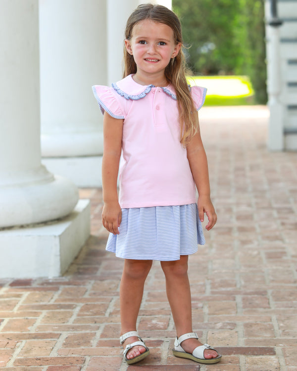 Camilla Skort Set- Light Pink/Dusty Blue Stripe