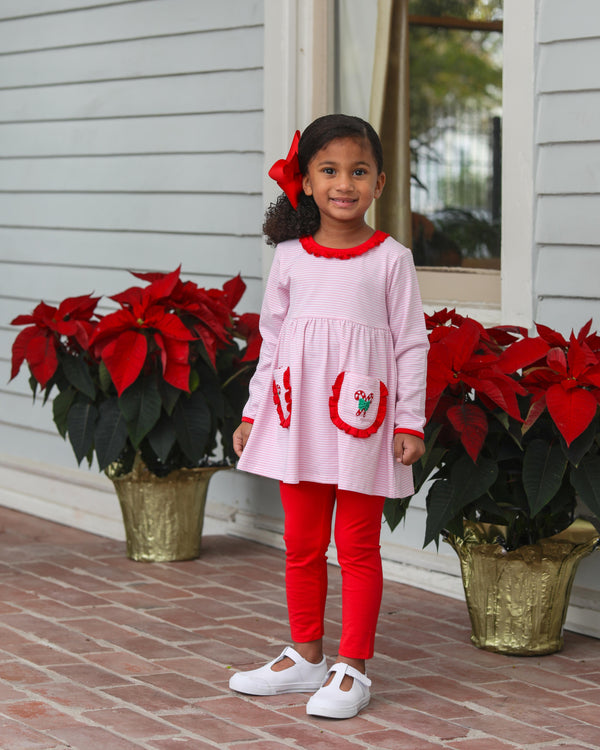 Candy Cane Embroidery Ruffle Pant Set