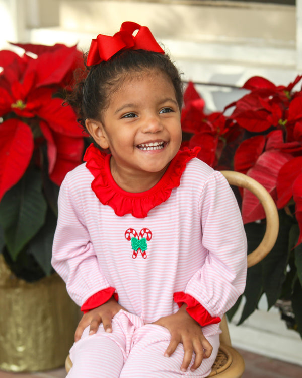 Candy Cane Embroidery Ruffle Romper