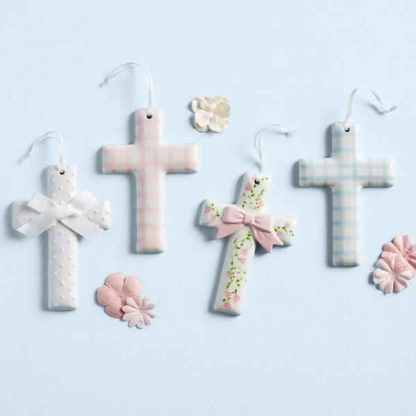 Ceramic Cross- Pink Plaid