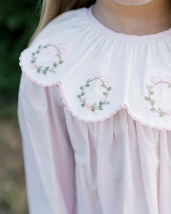 Chloe Dress- Blessings Pink Batiste Wreath