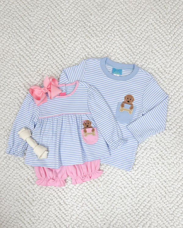 Labs Knit W/ Pocket Bloomer Set- Blue Stripe