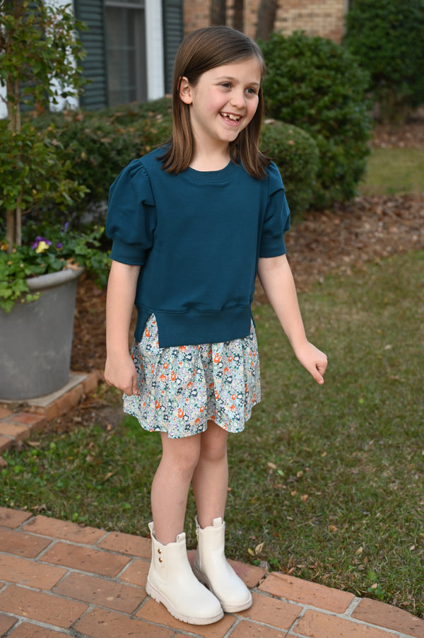 Clara Combo Dress- Teal Floral