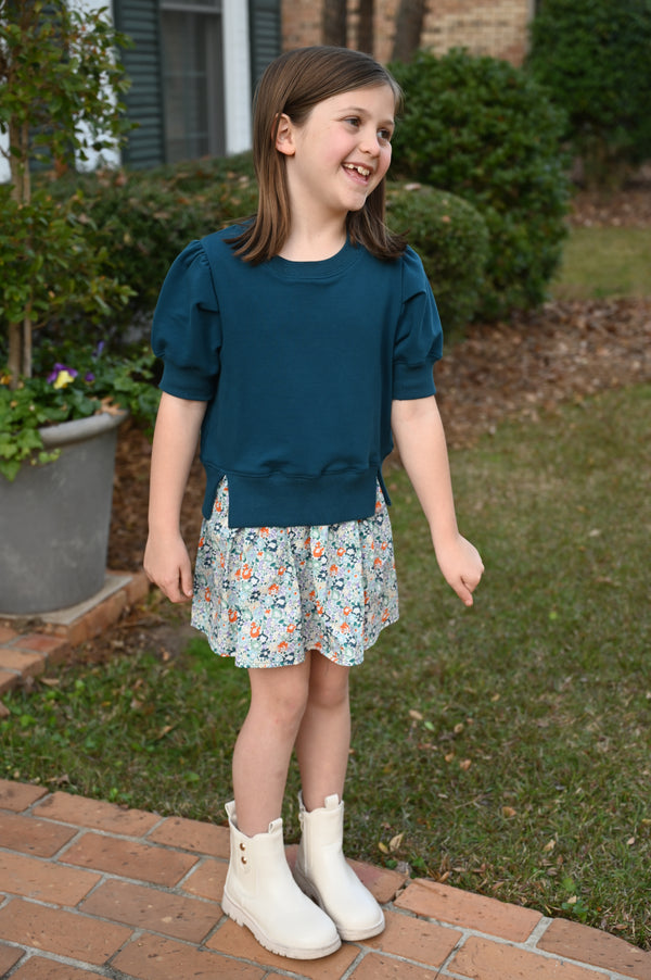 Clara Combo Dress- Teal Floral