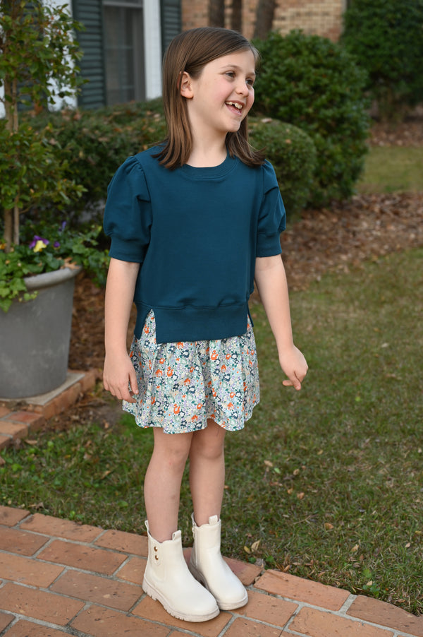 Clara Combo Dress- Teal Floral