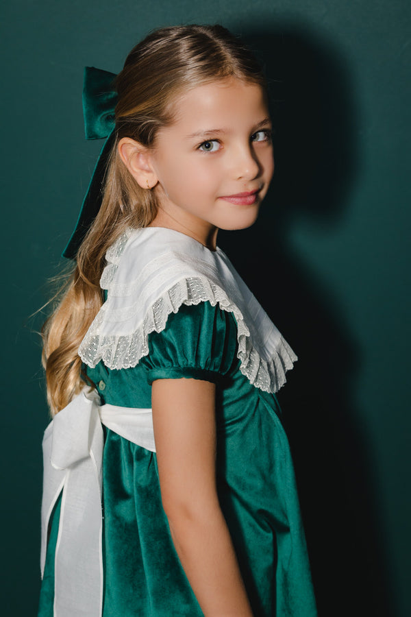 Lace Emerald Green Velvet Dress