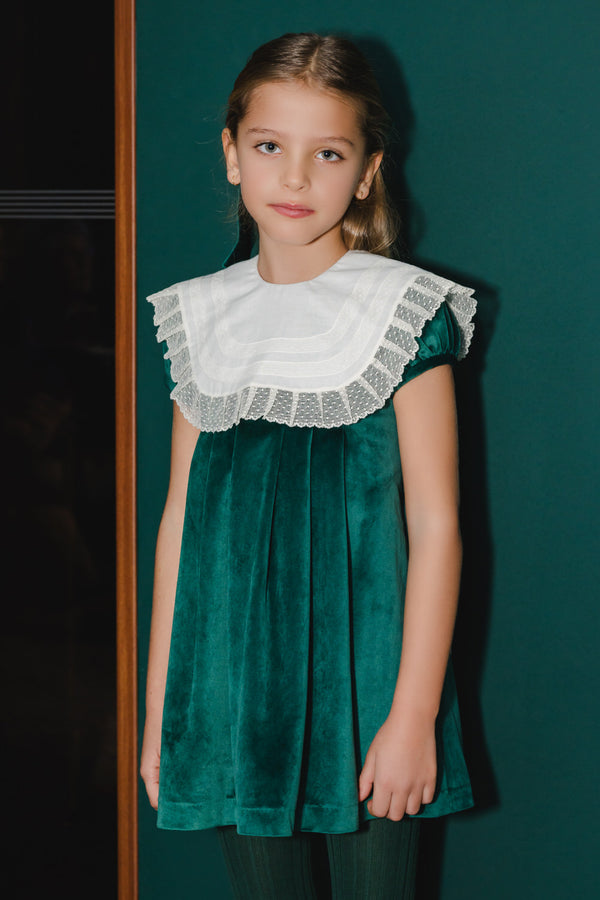 Lace Emerald Green Velvet Dress