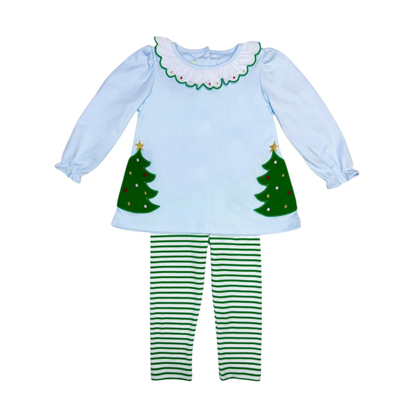 Christmas Tree Amelie Knit Legging Set- Lt. Blue