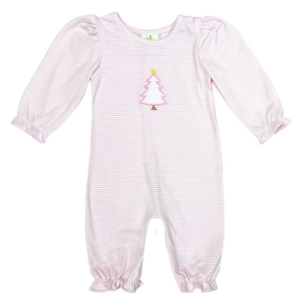 Christmas Tree Pam Knit Romper- Pink Bitty