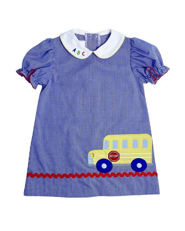 School Bus Dress- Royal Blue Mini Gingham