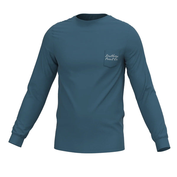 Youth Cupped Ducks LS Pocket Tee- Mallard Blue