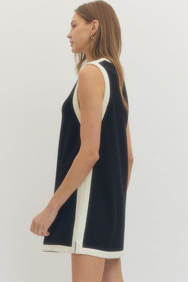 Solid Sleeveless Pullover Dress- Black
