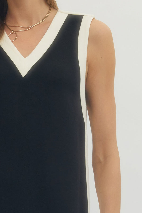 Solid Sleeveless Pullover Dress- Black