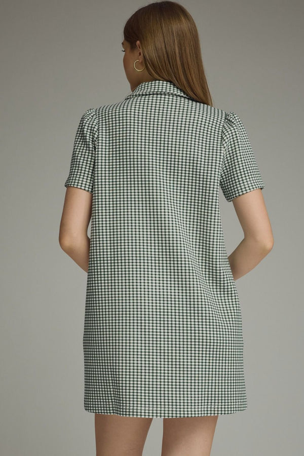 Gingham Print Puff Sleeve Dress- H. Green