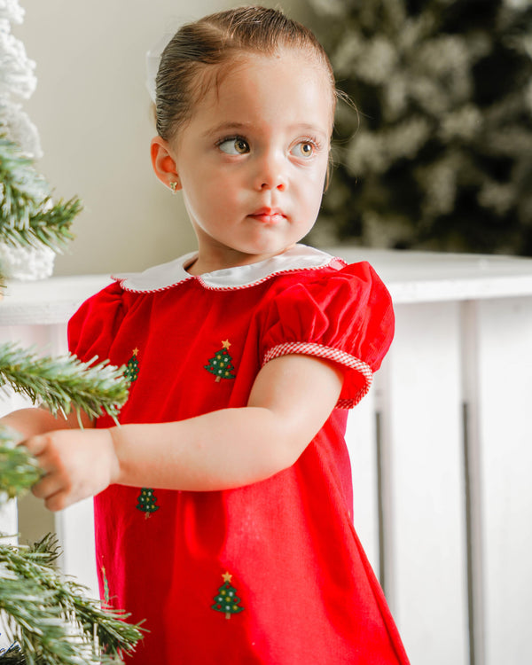 Christmas Tree Kendall Dress- Red Cord