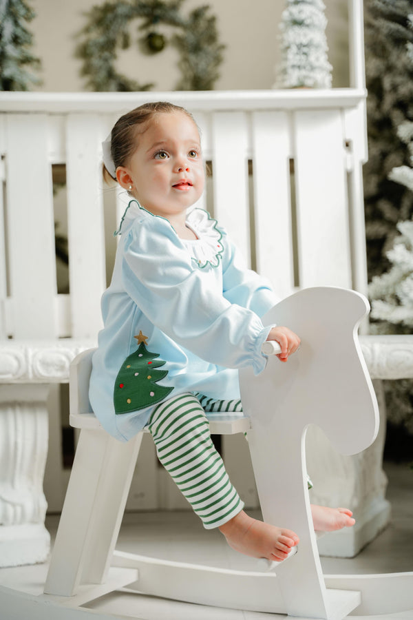 Christmas Tree Amelie Knit Legging Set- Lt. Blue