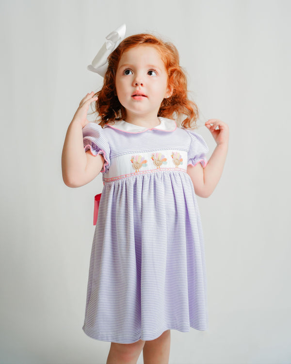 Turkey Knit Dress- Lavender Bitty Stripe