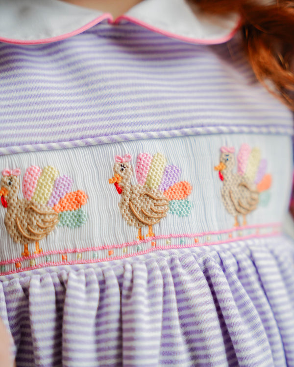 Turkey Knit Dress- Lavender Bitty Stripe