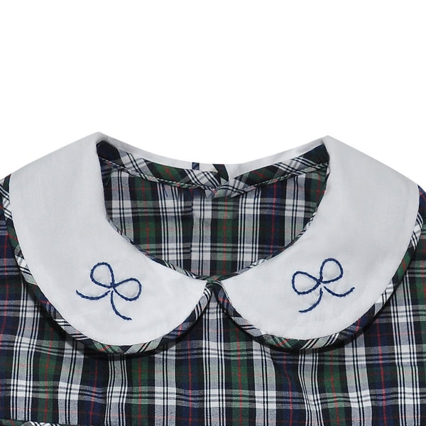 Navy Plaid Cayden Dress- Bows