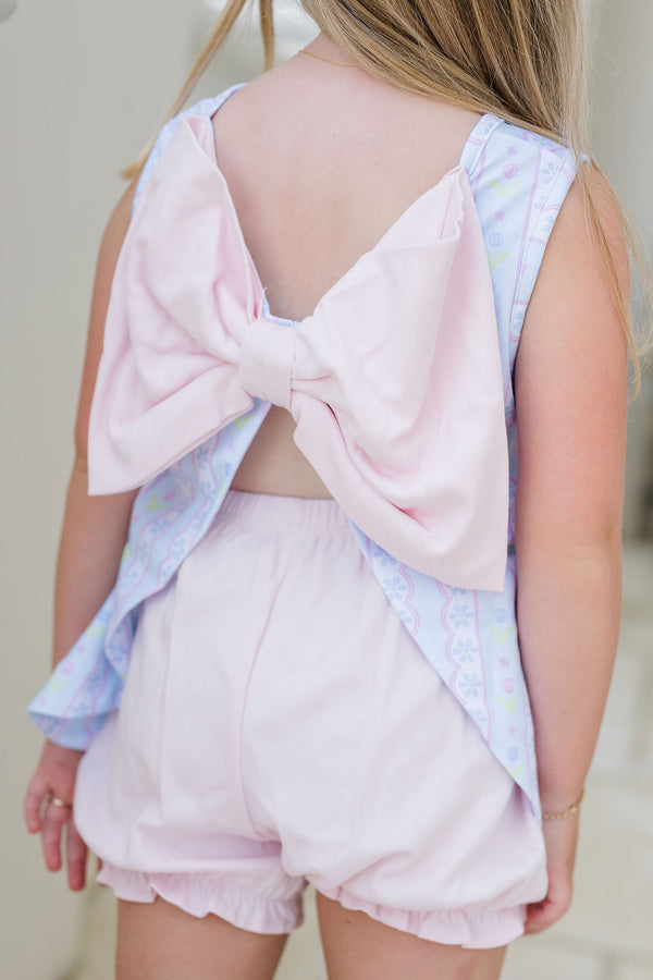 Blue Floral Scallop Knit Bloomer/Banded Short Set