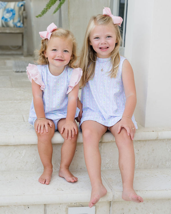 Blue Floral Scallop Knit Bloomer/Banded Short Set