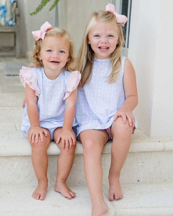 Blue Floral Scallop Knit Bloomer/Banded Short Set