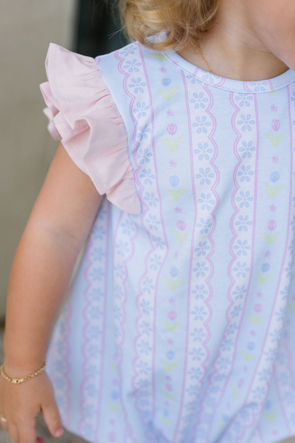 Blue Floral Scallop Knit Bubble