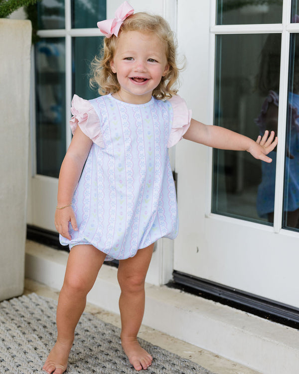 Blue Floral Scallop Knit Bubble