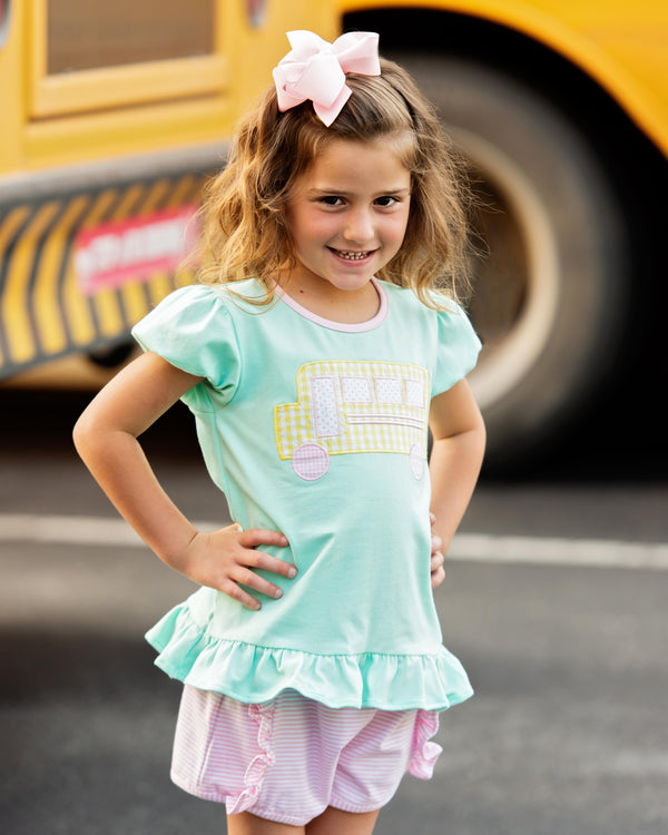 School Bus Ruffle Short Set