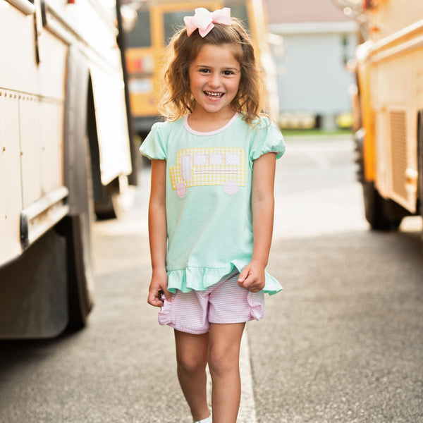 School Bus Ruffle Short Set
