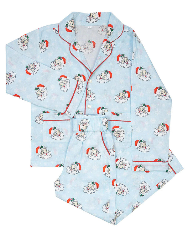 Blue Vintage Santa Pajama Set