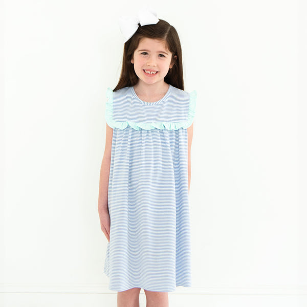 Bella Dress- Feather Blue Stripe/Light Mint