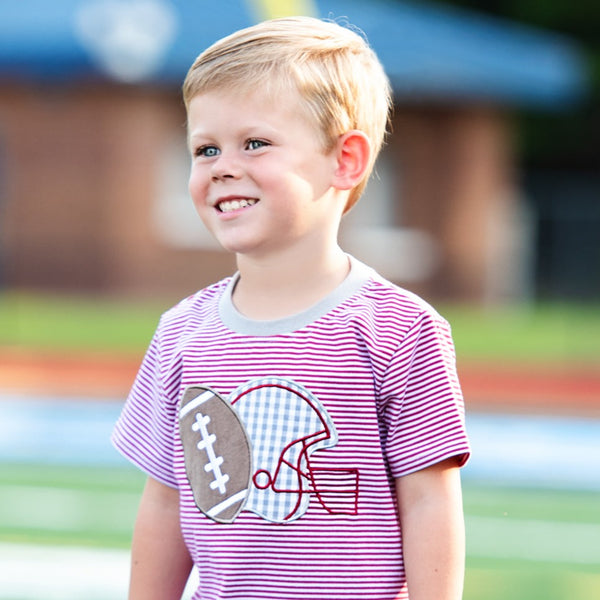 Football Applique T-Shirt- Crimson Stripe