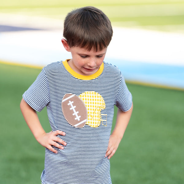 Football Applique T-Shirt- Black Stripe