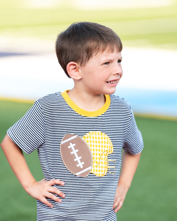 Football Applique T-Shirt- Black Stripe