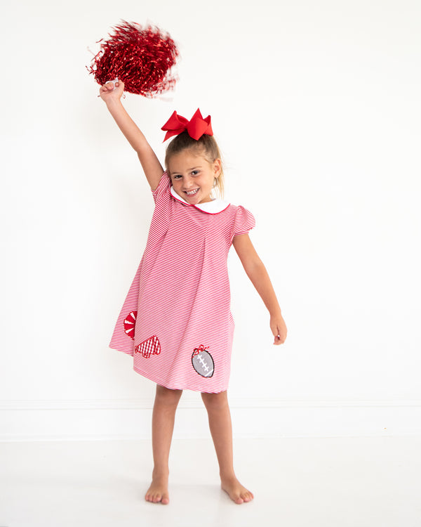 Game Day Pleat Dress- Red Stripe