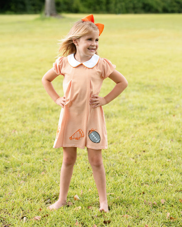 Game Day Pleat Dress- Orange Stripe