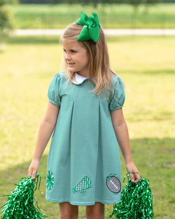 Game Day Pleat Dress- Green Stripe