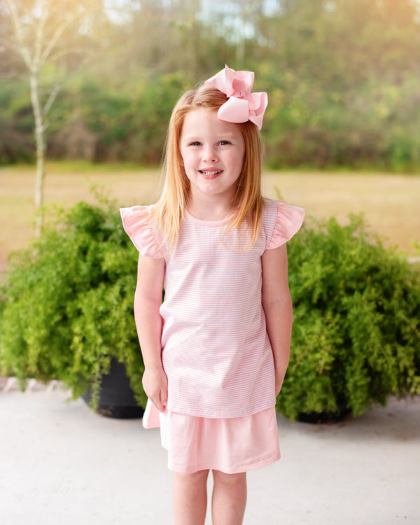 Olivia Flutter Top- Light Pink Stripe