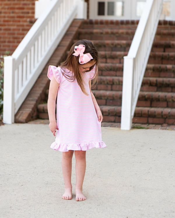 Flutter Sleeve Dress- Light Pink Stripe