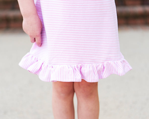 Flutter Sleeve Dress- Light Pink Stripe